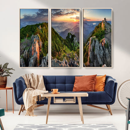 51582565-MGV-CV-36X24-Mountain Sunrise Panorama Wall Art – Scenic Landscape Canvas Print, Hiking Adventure Nature Photography, Large Mountain Range Wall