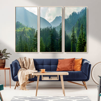 83417191-MGV-CV-36X24-Misty Mountain Forest Wall Art – Pine Tree Landscape Canvas Print, Nature Photography Panorama, Tranquil Green Forest Décor for