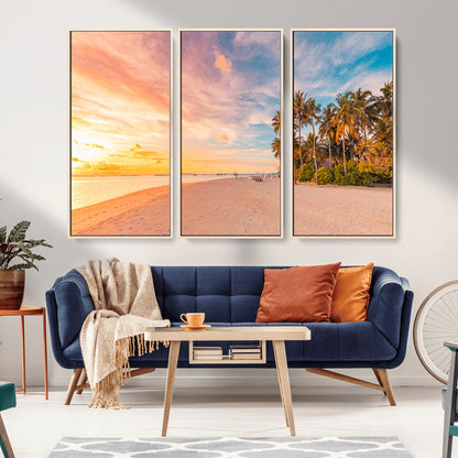 41542880-MGV-CV-36X24-Tropical Beach Wall Art Canvas Print, Framed Palm Trees Art Picture Print, Sunset Shore Perfect Tropical Coastal Decor Artwork
