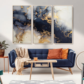 41136487-MGV-CV-36X24-Black Marble Wall Art Canvas Print, Framed Gold Veins Art Picture Print, Abstract Texture Perfect Moody Luxe Decor Artwork