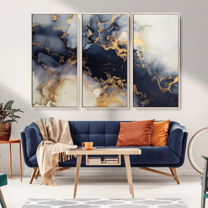 41136487-MGV-CV-36X24-Black Marble Wall Art Canvas Print, Framed Gold Veins Art Picture Print, Abstract Texture Perfect Moody Luxe Decor Artwork