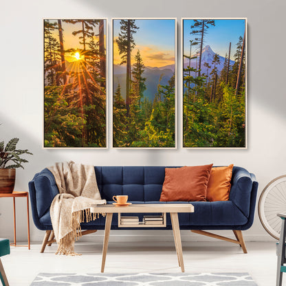 83544043-MGV-CV-36X24-Forest Sunset Wall Art Canvas Print, Framed Sunset Trees Art Picture Print, Green Pines Perfect Rustic Nature Decor Artwork