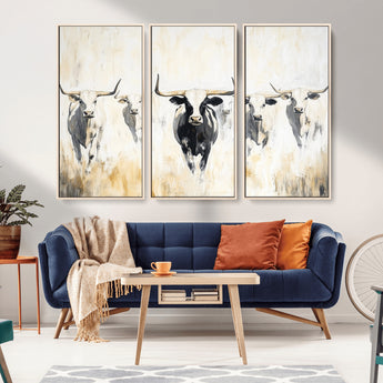 40397799-MGV-CV-36X24-Texas Longhorn Wall Art Canvas Print, Framed Rustic Herd Art Picture Print, Western Bull Perfect Neutral Western Decor Artwork
