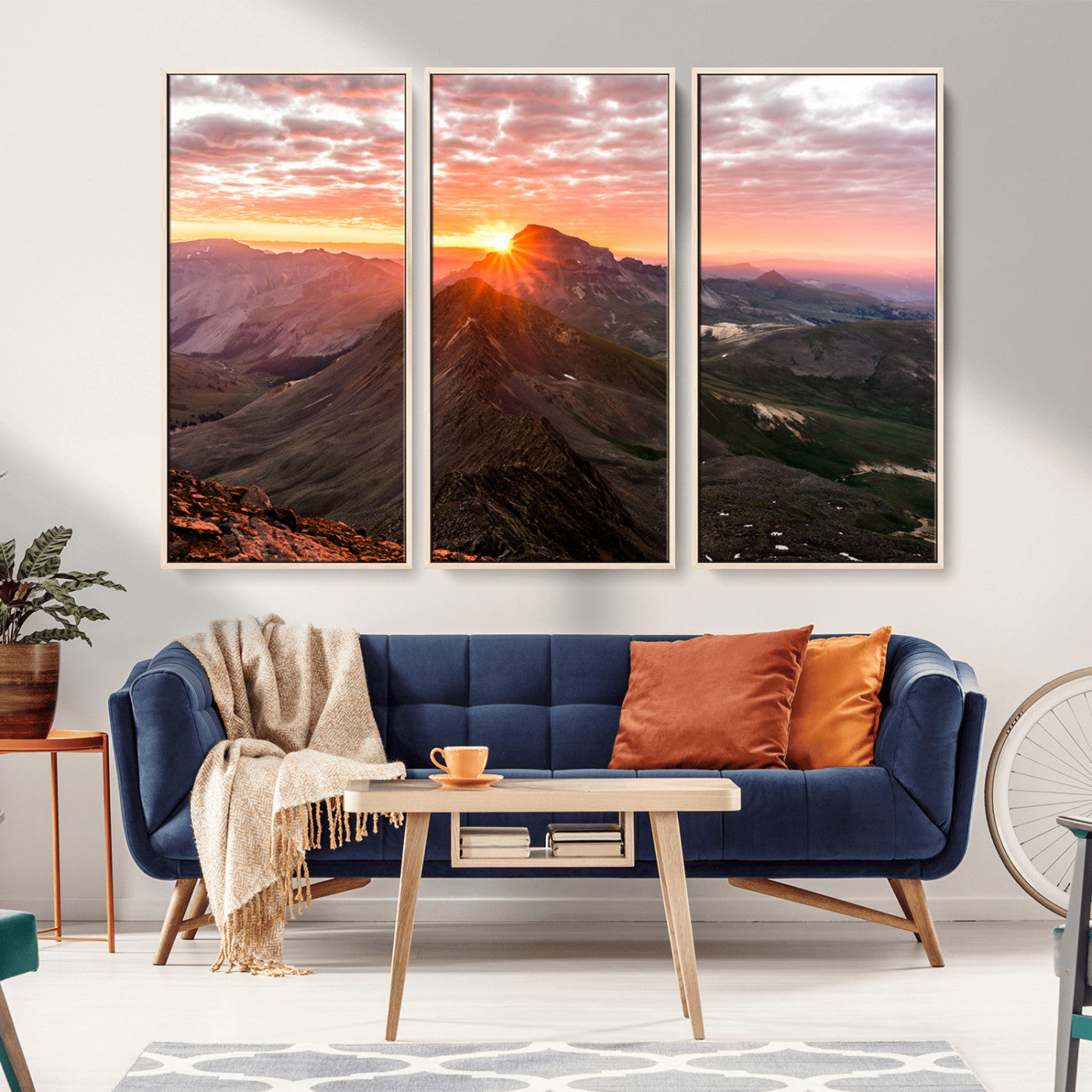 50957419-MGV-CV-36X24-Mountain Sunrise Wall Art Canvas Print, Framed Alpine Ridge Art Picture Print, Mountain Range Perfect Vibrant Rustic Decor Artwork