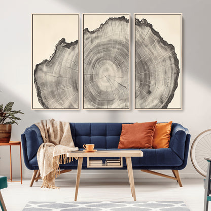 98921313-MGV-FC-48X32-3P_Natural-Tree Ring Wall Art Canvas Print, Framed Wood Slice Art Picture Print, Minimalist Wood Perfect Rustic Academic Decor Artwork