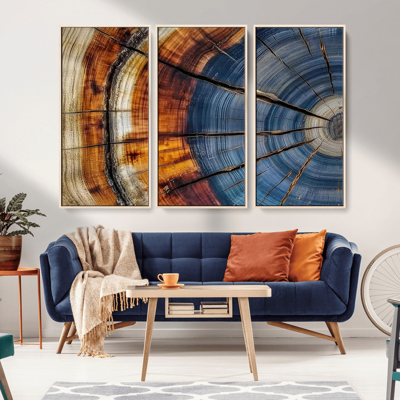 96890915-MGV-CV-36X24-Abstract Tree Ring Wall Art – Rustic Nature Canvas Print with Wood Grain Texture, Modern Earth Tone Artwork for Office, Living