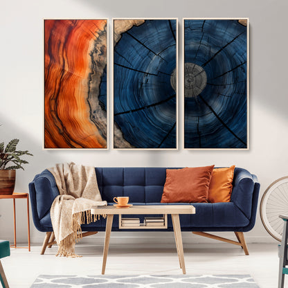 26110607-MGV-FC-48X32-3P_Natural-Rustic Tree Ring Wall Art – Natural Wood Texture Canvas Print, Farmhouse Log Cabin Decor, Framed Abstract Tree Stump for Living