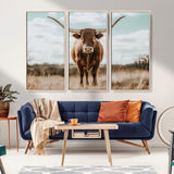 39350715-MGV-CV-36X24-Texas Longhorn Wall Art Canvas Print, Framed Longhorn Cow Art Picture Print, Western Cattle Perfect Rustic Western Decor Artwork