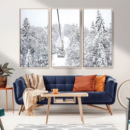 60296839-MGV-CV-36X24-Snowy Mountains Wall Art Canvas Print, Framed Ski Lift Art Picture Print, Winter Forest Perfect Winter Minimalist Decor Artwork