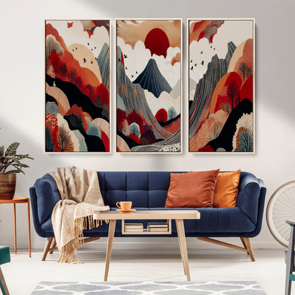 59495752-MGV-CV-36X24-Abstract Mountain Wall Art Canvas Print, Framed Vibrant Landscape Art Picture Print, Nature Drawing Perfect Contemporary