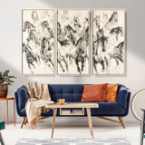 19433417-MGV-CV-36X24-Running Horses Wall Art Canvas Print, Framed Horse Sketch Art Picture Print, Galloping Herd Perfect Monochrome Western Decor