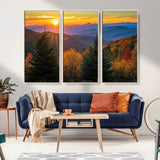 36964931-MGV-CV-36X24-Autumn Mountains Wall Art Canvas Print, Framed Sunset Glow Forest Art Picture Print, Golden Trees Perfect Vibrant Nature Decor