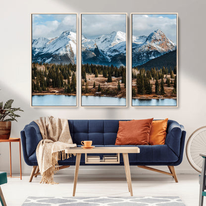 36247746-MGV-CV-36X24-Snowy Peaks Wall Art Canvas Print, Framed Alpine Lake Art Picture Print, Pine Forest Perfect Alpine Wilderness Decor Artwork