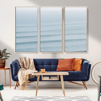 47814787-MGV-CV-36X24-Ocean Waves Wall Art Canvas Print, Framed Solo Surfer Art Picture Print, Wave Lines Perfect Minimalist Ocean Decor Artwork