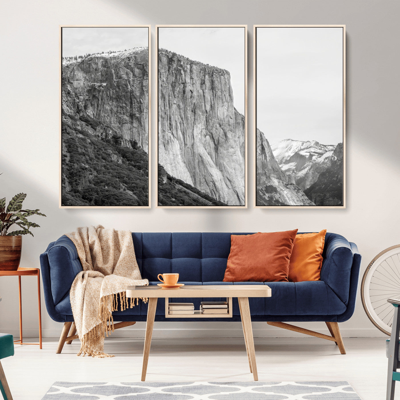 39393420-MGV-FC-48X32-3P_Natural-El Capitan Wall Art Canvas Print, Framed Yosemite Cliff Art Picture Print, Monochrome Mountain Perfect Monochrome Sierra Decor