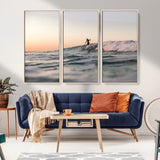 58502923-MGV-CV-36X24-Wave Rider Wall Art Canvas Print, Framed Ocean Wave Art Picture Print, Riding Surf Perfect Sunset Surf Decor Artwork