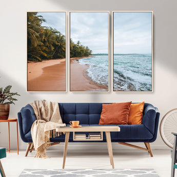 88125882-MGV-CV-36X24-Tropical Shoreline Wall Art Canvas Print, Framed Palm Trees Art Picture Print, Tropical Ocean Perfect Tropical Coastal Decor