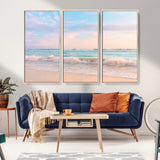 74679437-MGV-CV-36X24-Pastel Ocean Wall Art Canvas Print, Framed Beach Waves Art Picture Print, Soft Sunset Perfect Pastel Coastal Decor Artwork