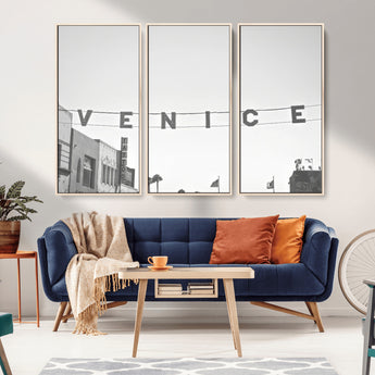 68254589-MGV-FC-48X32-3P_Natural-Venice Sign Wall Art Canvas Print, Framed Venice Letters Art Picture Print, Los Angeles Perfect Minimalist Urban Decor Artwork