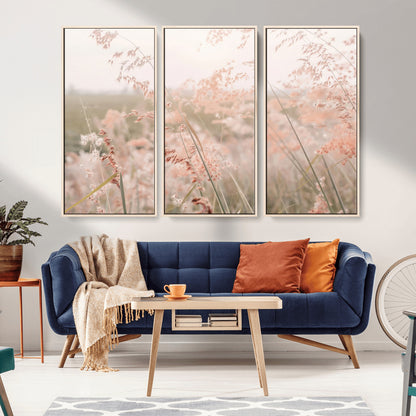 79164340-MGV-CV-36X24-Pastel Grasses Wall Art Canvas Print, Framed Soft Meadow Art Picture Print, Field in Breeze Perfect Pastel Minimal Decor Artwork