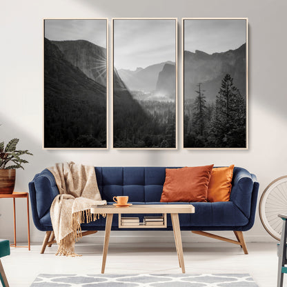 39278955-MGV-FC-48X32-3P_Natural-Yosemite Valley Wall Art Canvas Print, Framed El Capitan Art Picture Print, Misty Mountain Perfect Modern Rustic Decor Artwork
