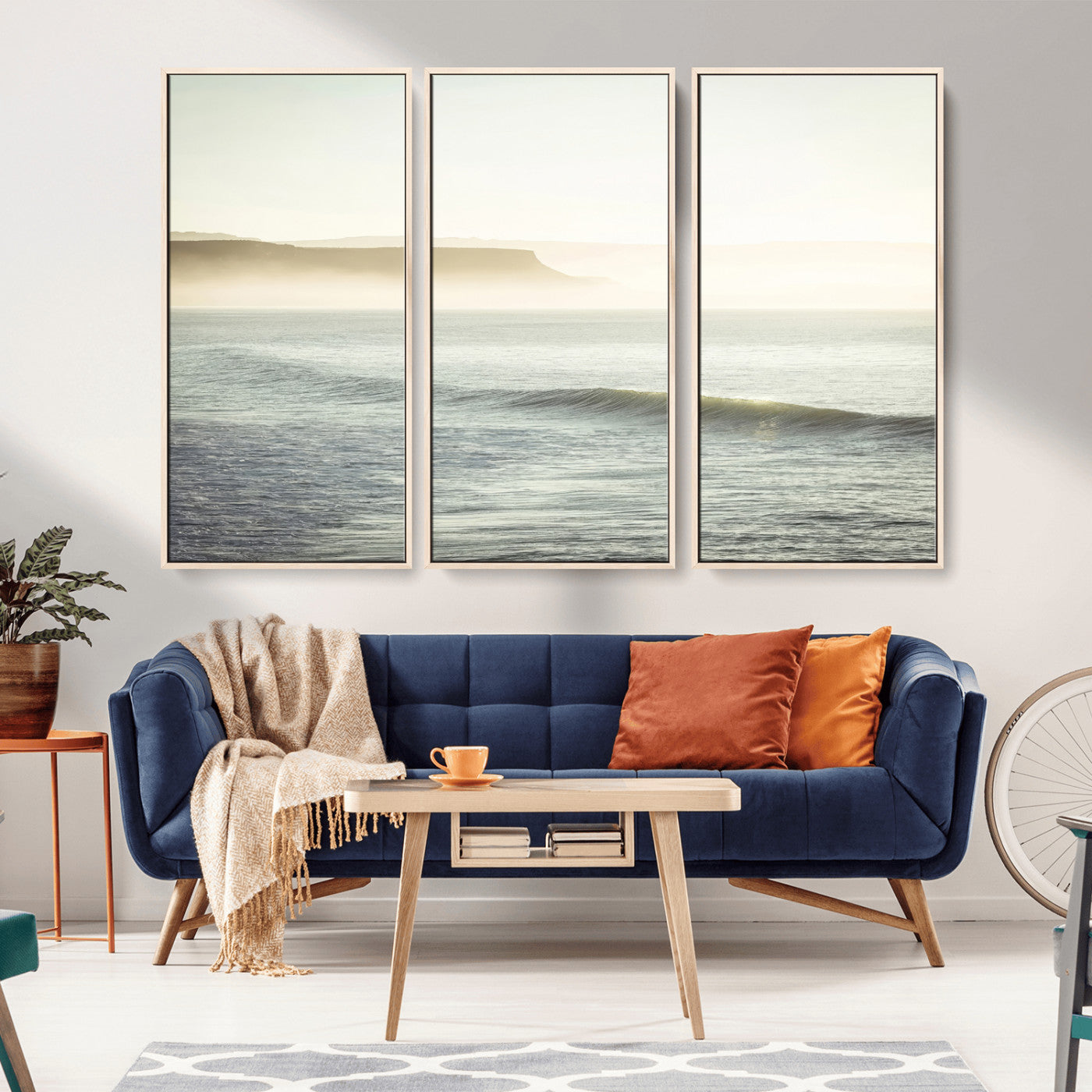 39310633-MGV-CV-36X24-Coastal Cliffs Wall Art Canvas Print, Framed Misty Ocean Art Picture Print, Morning Light Perfect Minimalistic Coastal Decor