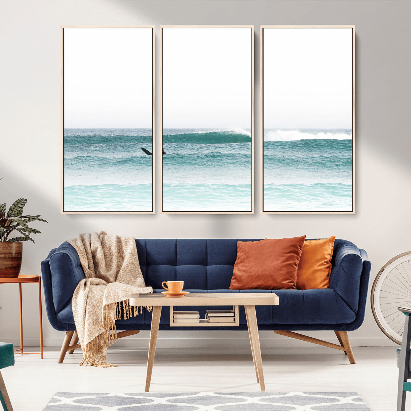 56345117-MGV-CV-36X24-Minimalist Surfing Wall Art Canvas Print, Framed Ocean Waves Art Picture Print, Soft Ocean Perfect Minimalist Coastal Decor