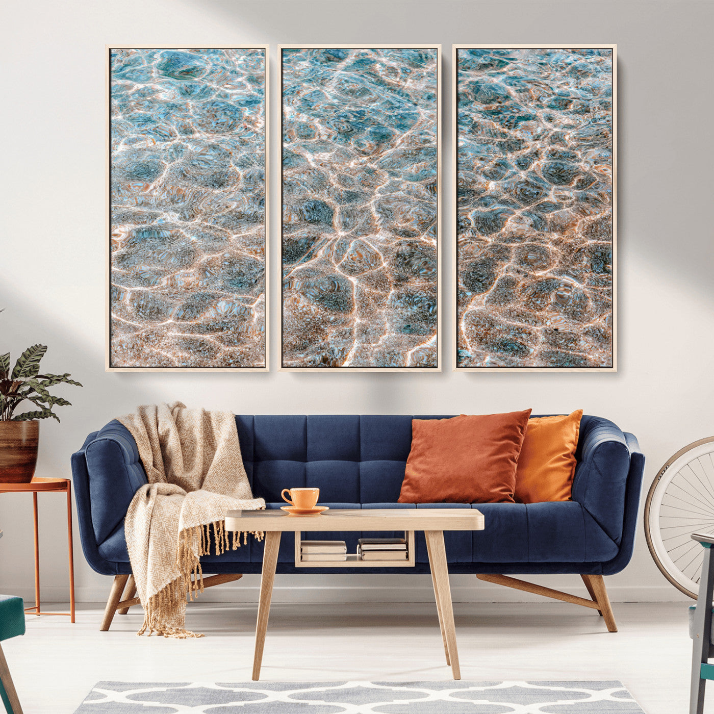 26580287-MGV-CV-36X24-Clear Water Wall Art Canvas Print, Framed Sunlit Ripples Art Picture Print, Ocean Texture Perfect Modern Coastal Decor Artwork