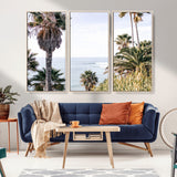 51404565-MGV-FC-48X32-3P_Natural-Palm Trees Wall Art Canvas Print, Framed Ocean Breeze Art Picture Print, Coastal View Perfect Tropical Coastal Decor Artwork
