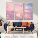 22874890-MGV-CV-36X24-Pastel Sky Wall Art Canvas Print, Framed Dreamy Cloudscape Art Picture Print, Sunset Glow Perfect Minimalist Serenity Decor