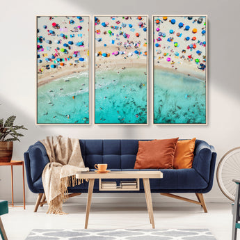 76172085-MGV-FC-48X32-3P_Natural-Tropical Shoreline Wall Art Canvas Print, Framed Beach Relaxing Art Picture Print, Aerial Summer Perfect Coastal Vibrant Decor