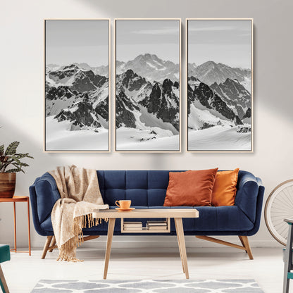 32399691-MGV-CV-36X24-Snowy Mountain Wall Art Canvas Print, Framed Mountain Peaks Art Picture Print, Alpine Mountains Perfect Minimalist Alpine Decor