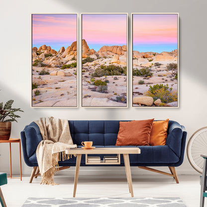 96167137-MGV-FC-48X32-3P_Natural-Vibrant Sunset Sky Wall Art Canvas Print, Framed Joshua Tree Art Picture Print, Rugged Terrain Perfect Southwestern Boho Decor