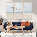 68327283-MGV-FC-48X32-3P_Natural-Beach Swing Wall Art Canvas Print, Framed Quiet Beach Art Picture Print, Calm Shoreline Perfect Bohemian Coastal Decor Artwork