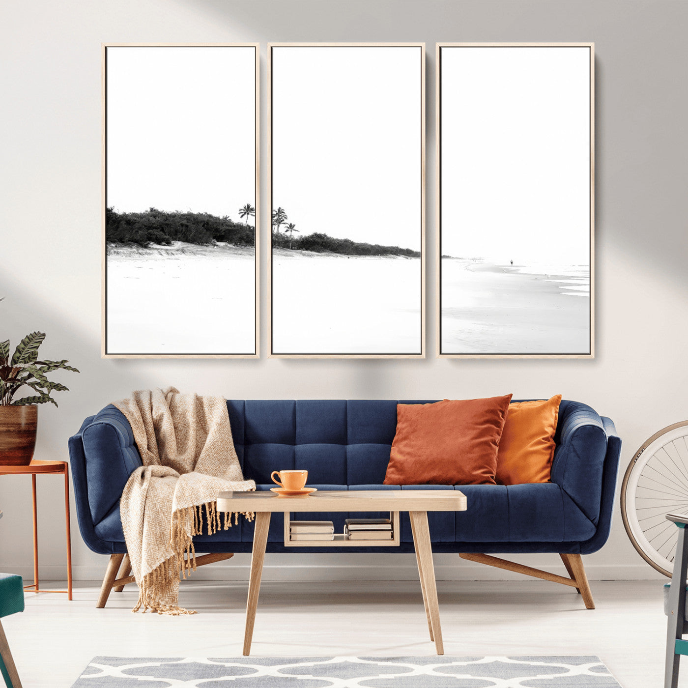 29611516-MGV-CV-36X24-Black White Beach Wall Art Canvas Print, Framed Palm Trees Art Picture Print, Monochrome Tropical Perfect Minimalist Coastal Decor