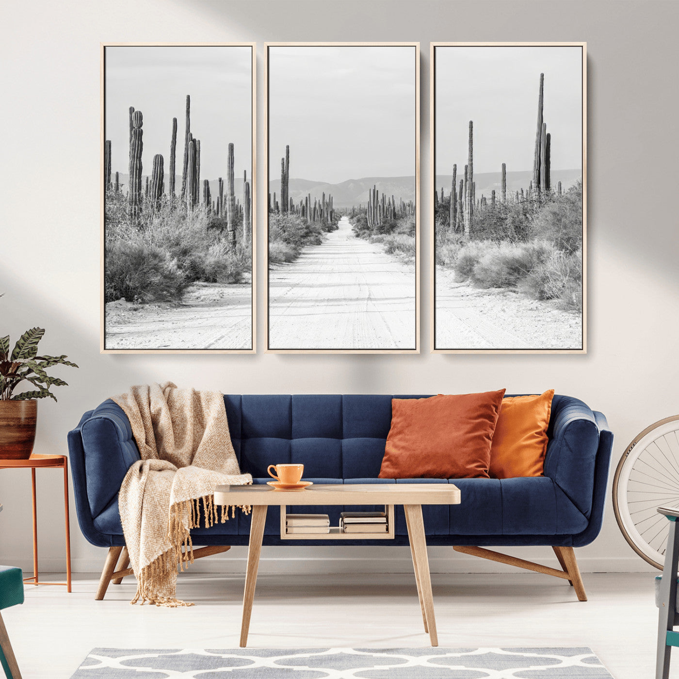 35537313-MGV-CV-36X24-Monochrome Desert Wall Art Canvas Print, Framed Cactus Path Art Picture Print, Southwestern Landscape Perfect Southwestern