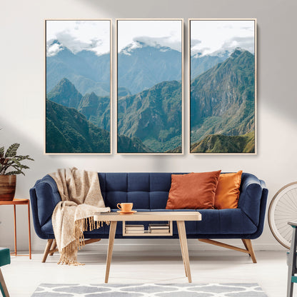 79393816-MGV-FC-48X32-3P_Natural-Misty Mountain Wall Art Canvas Print, Framed Cloudy Andean Art Picture Print, Rugged Mountain Perfect Rustic Nature Decor Artwork