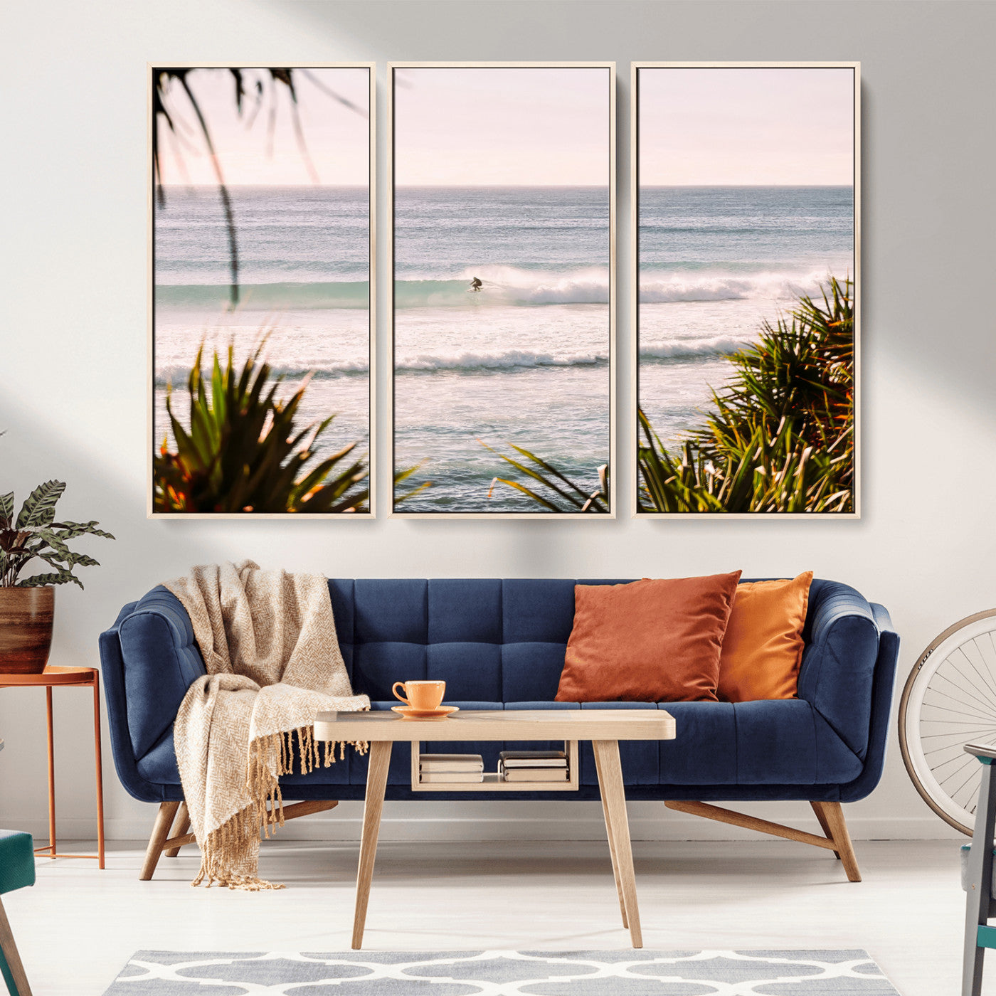 23287092-MGV-CV-36X24-Ocean Surfer Wall Art Canvas Print, Framed Coastal Surf Art Picture Print, Tropical Beach Perfect Tropical Coastal Decor Artwork