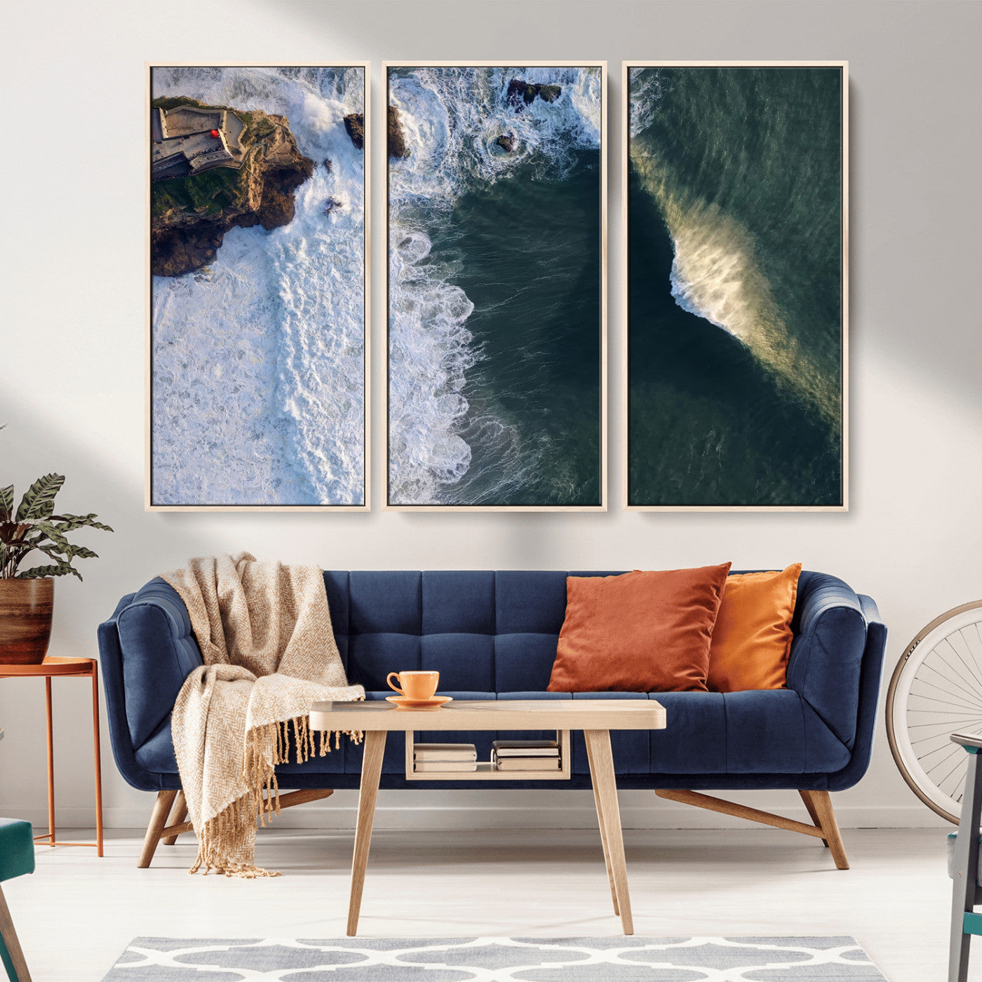 37405684-MGV-CV-36X24-Nazaré Coast Wall Art Canvas Print, Framed Aerial Ocean Art Picture Print, Coastal Fortress Perfect Dramatic Coastal Decor Artwork