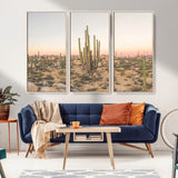 76234974-MGV-FC-48X32-3P_Natural-Desert Cactus Wall Art Canvas Print, Framed Baja Desert Art Picture Print, Pastel Desert Perfect Southwestern Boho Decor Artwork