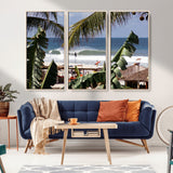 34722557-MGV-FC-48X32-3P_Natural-Tropical Shoreline Wall Art Canvas Print, Framed Surfer Beach Art Picture Print, Coastal Surf Perfect Tropical Coastal Decor