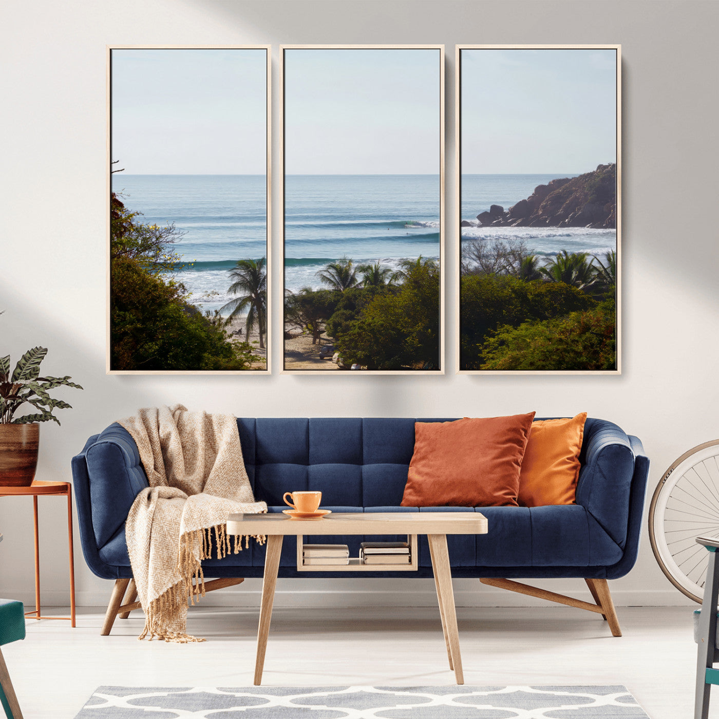 88336640-MGV-FC-48X32-3P_Natural-Tropical Beach Scene Wall Art Canvas Print, Framed Coastal Photography Art Picture Print, Ocean Horizon Art Perfect Coastal Boho