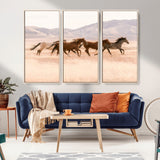 83644685-MGV-FC-48X32-3P_Natural-Wild Horse Art Wall Art Canvas Print, Framed Rustic Western Art Picture Print, Desert Horse Scene Perfect Rustic Western Decor