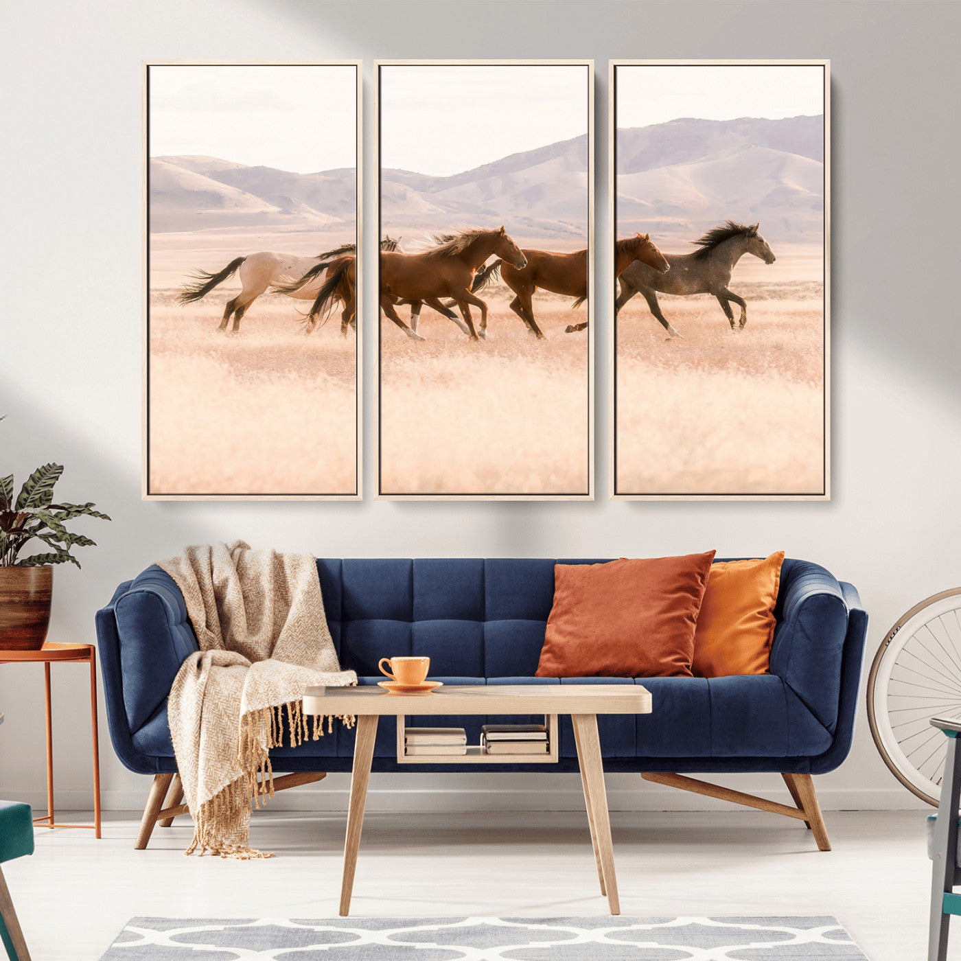 83644685-MGV-CV-36X24-Wild Horse Art Wall Art Canvas Print, Framed Rustic Western Art Picture Print, Desert Horse Scene Perfect Rustic Western Decor