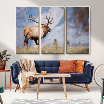 26365841-MGV-CV-36X24-Mountain Elk Art Wall Art Canvas Print, Framed Rustic Wildlife Print Art Picture Print, Lodge Style Decor Perfect Rustic Lodge
