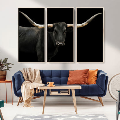 99448328-MGV-CV-36X24-Longhorn Cattle Wall Art Canvas Print, Framed Texas Ranch Art Picture Print, Western Cow Perfect Farmhouse Decor Artwork