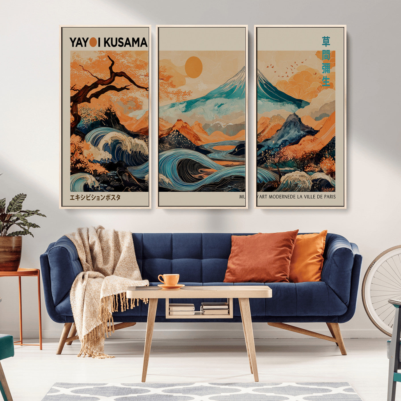 22373530-MGV-CV-36X24-Japanese Mt Fuji Wave Art Print – Ukiyo e Inspired Sun & Cherry Blossom Poster, Traditional Asian Landscape Painting, Modern