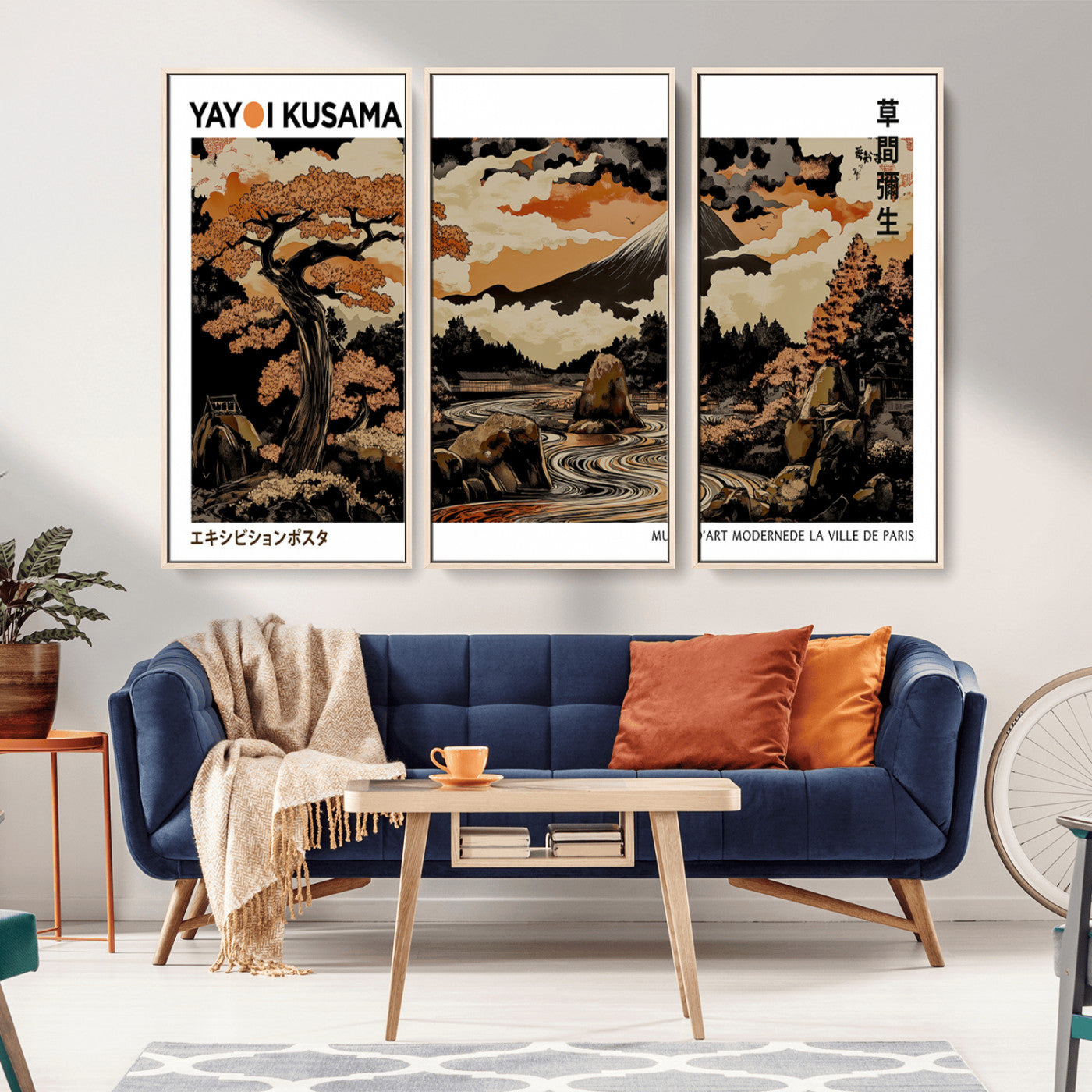 96372548-MGV-CV-36X24-Japanese Landscape Wall Art Print – Mt. Fuji Poster with Bonsai Tree & River, Ukiyo-e Inspired Modern Japanese Artwork, Autumn