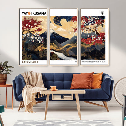 66243961-MGV-CV-36X24-Mount Fuji Japanese Wall Art – Golden Abstract Landscape Canvas Print, Cherry Blossom Painting, Modern Oriental Zen Home Decor
