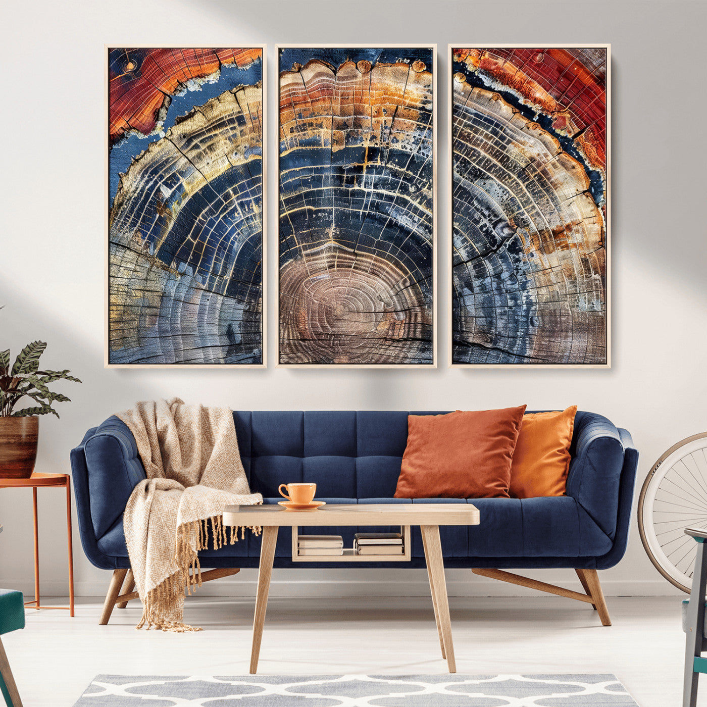 38987581-MGV-FC-48X32-3P_Natural-Tree Ring Art Wall Art Canvas Print, Framed Rustic Wall Decor Art Picture Print, Nature Grain Print Perfect Modern Rustic Decor